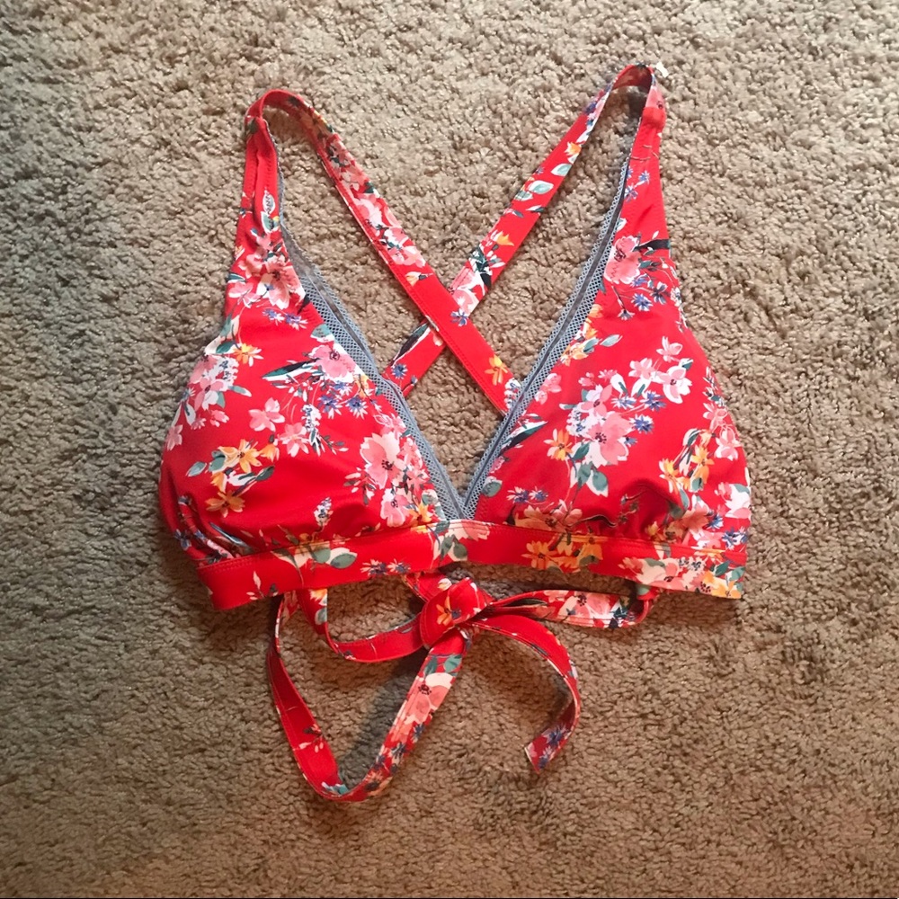 Jessica Simpson Red Floral Bikini Top